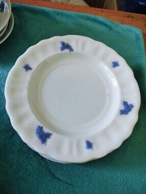 Antique Gustavsberg Sweden Fluted Blue Flower Dessert Plates  Set of 6 1890-1910